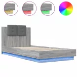 szürke sonoma színű ágykeret fejtámlával és LED-ekkel 90x200 cm