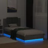 szürke sonoma színű ágykeret fejtámlával és LED-ekkel 90x200 cm