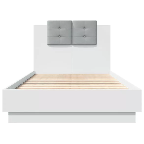 fehér ágykeret fejtámlával és LED-világítással 90 x 190 cm