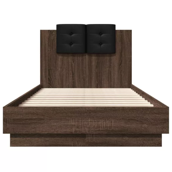 barna tölgy színű ágykeret fejtámlával és LED-ekkel 90 x 190 cm