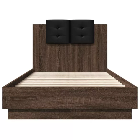 barna tölgy színű ágykeret fejtámlával és LED-ekkel 75 x 190 cm