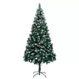 műkarácsonyfa fenyőtobozokkal és fehér hóval 210 cm