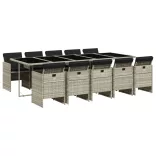 11 részes világosszürke polyrattan kerti ülőgarnitúra párnákkal