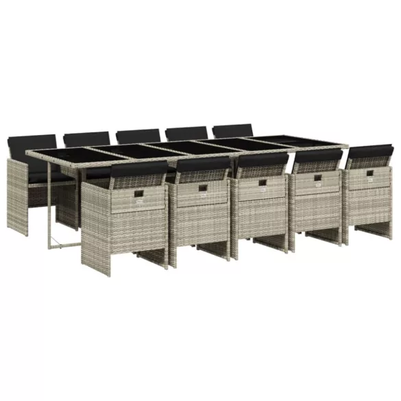 11 részes világosszürke polyrattan kerti ülőgarnitúra párnákkal
