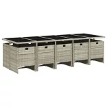 11 részes világosszürke polyrattan kerti ülőgarnitúra párnákkal