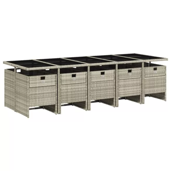 11 részes világosszürke polyrattan kerti ülőgarnitúra párnákkal