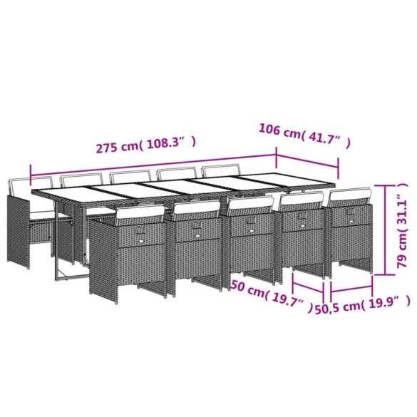 11 részes világosszürke polyrattan kerti ülőgarnitúra párnákkal