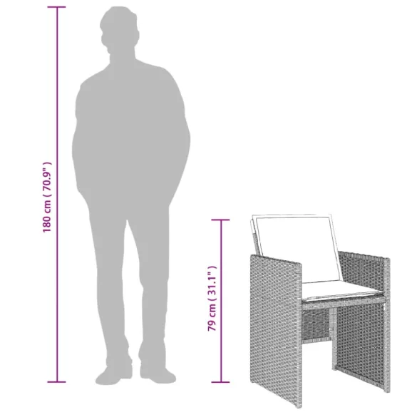 11 részes világosszürke polyrattan kerti ülőgarnitúra párnákkal