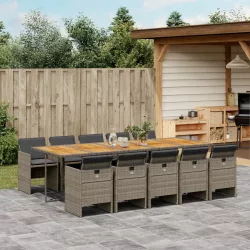   11 részes szürke polyrattan kerti ülőgarnitúra párnákkal