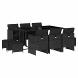 11 részes fekete polyrattan kerti étkezőgarnitúra párnákkal