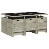 11 részes világosszürke polyrattan kerti ülőgarnitúra párnákkal