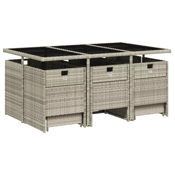 11 részes világosszürke polyrattan kerti ülőgarnitúra párnákkal