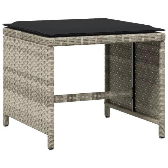 11 részes világosszürke polyrattan kerti ülőgarnitúra párnákkal