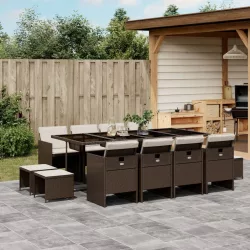   13 részes barna polyrattan kerti ülőgarnitúra párnákkal