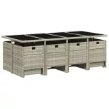 13 részes szürke polyrattan kerti étkezőgarnitúra párnákkal