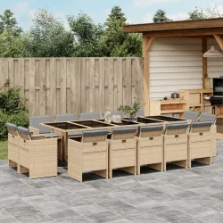   15 részes vegyes bézs polyrattan kerti étkezőgarnitúra párnával