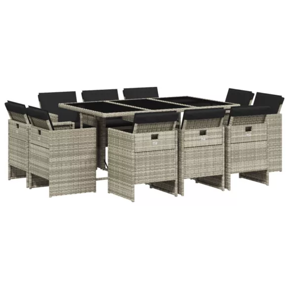 11 részes világosszürke polyrattan kerti ülőgarnitúra párnákkal