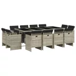 13 részes szürke polyrattan kerti étkezőgarnitúra párnákkal