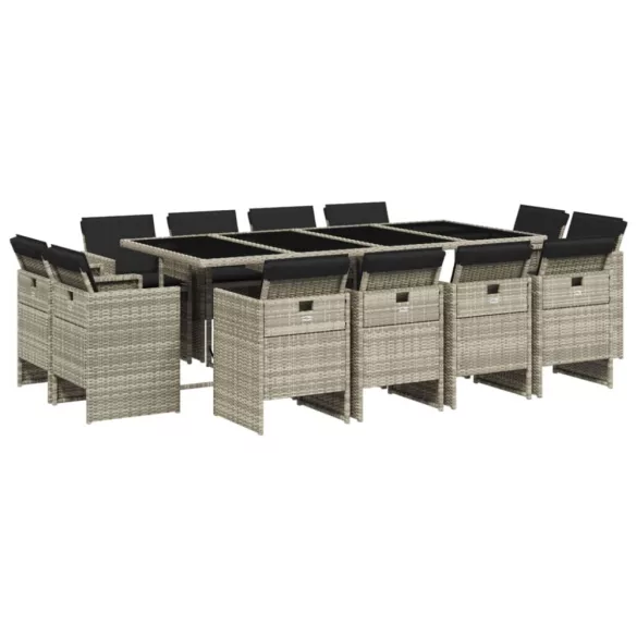 13 részes szürke polyrattan kerti étkezőgarnitúra párnákkal