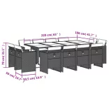 13 részes szürke polyrattan kerti étkezőgarnitúra párnákkal