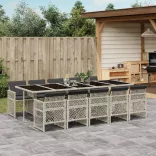 11 részes világosszürke polyrattan kerti ülőgarnitúra párnákkal