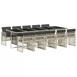 11 részes világosszürke polyrattan kerti ülőgarnitúra párnákkal