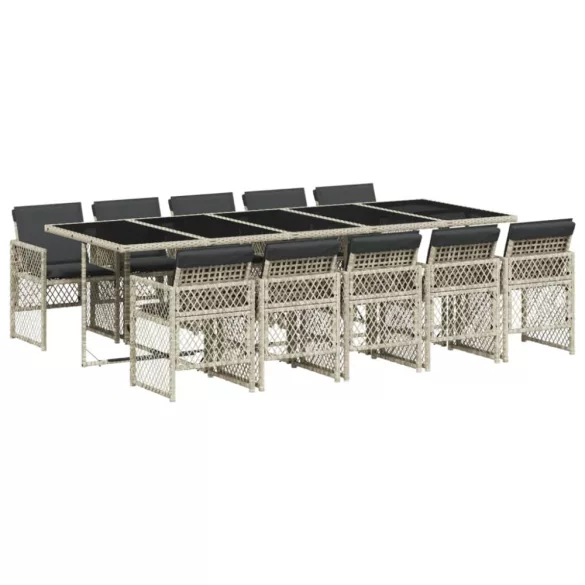 11 részes világosszürke polyrattan kerti ülőgarnitúra párnákkal