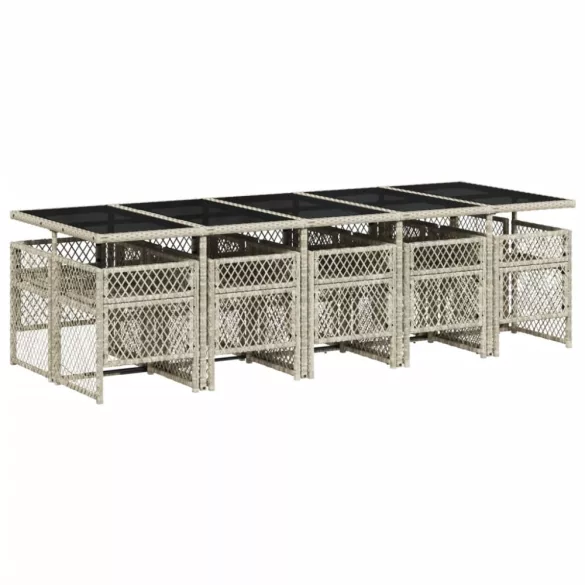 11 részes világosszürke polyrattan kerti ülőgarnitúra párnákkal