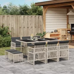   11 részes világosszürke polyrattan kerti ülőgarnitúra párnákkal