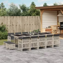   15 részes szürke polyrattan kerti étkezőgarnitúra párnákkal