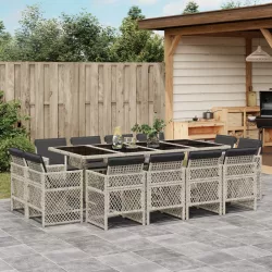   13 részes szürke polyrattan kerti étkezőgarnitúra párnákkal