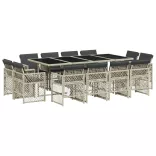 13 részes szürke polyrattan kerti étkezőgarnitúra párnákkal