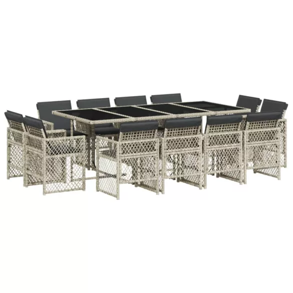 13 részes szürke polyrattan kerti étkezőgarnitúra párnákkal
