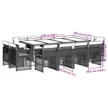 13 részes szürke polyrattan kerti étkezőgarnitúra párnákkal