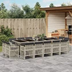   15 részes szürke polyrattan kerti étkezőgarnitúra párnákkal