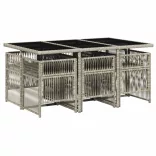 7 részes világosszürke polyrattan kerti étkezőszett párnával