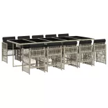 11 részes világosszürke polyrattan kerti ülőgarnitúra párnákkal