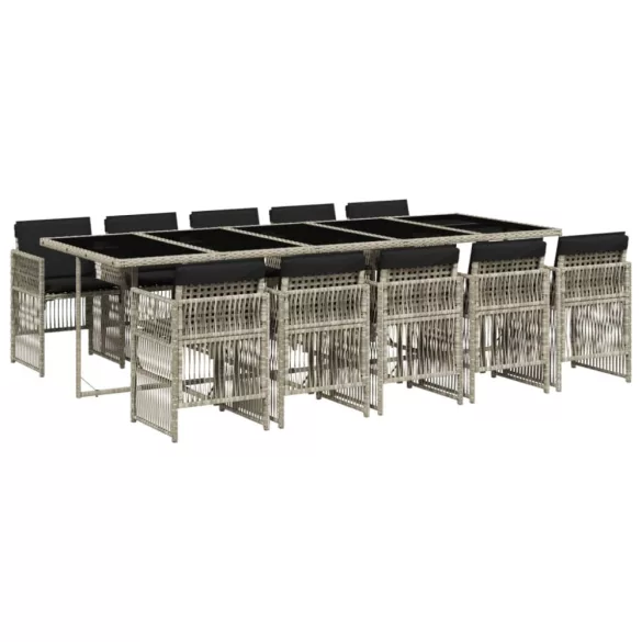11 részes világosszürke polyrattan kerti ülőgarnitúra párnákkal