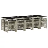 11 részes világosszürke polyrattan kerti ülőgarnitúra párnákkal