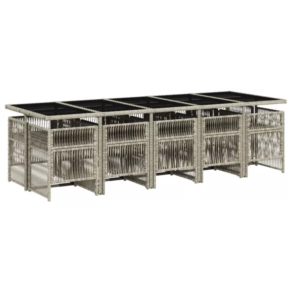 11 részes világosszürke polyrattan kerti ülőgarnitúra párnákkal