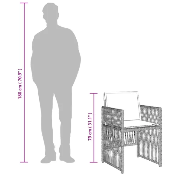 11 részes világosszürke polyrattan kerti ülőgarnitúra párnákkal