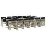 13 részes szürke polyrattan kerti étkezőgarnitúra párnákkal