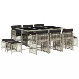 11 részes világosszürke polyrattan kerti ülőgarnitúra párnákkal
