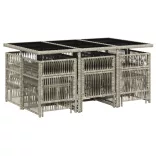 11 részes világosszürke polyrattan kerti ülőgarnitúra párnákkal