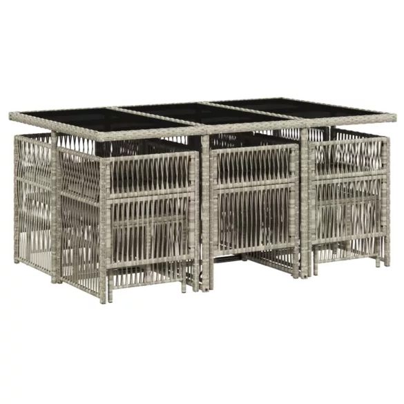 11 részes világosszürke polyrattan kerti ülőgarnitúra párnákkal