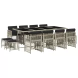 13 részes szürke polyrattan kerti étkezőgarnitúra párnákkal