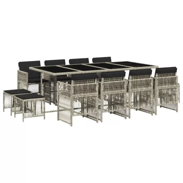 13 részes szürke polyrattan kerti étkezőgarnitúra párnákkal