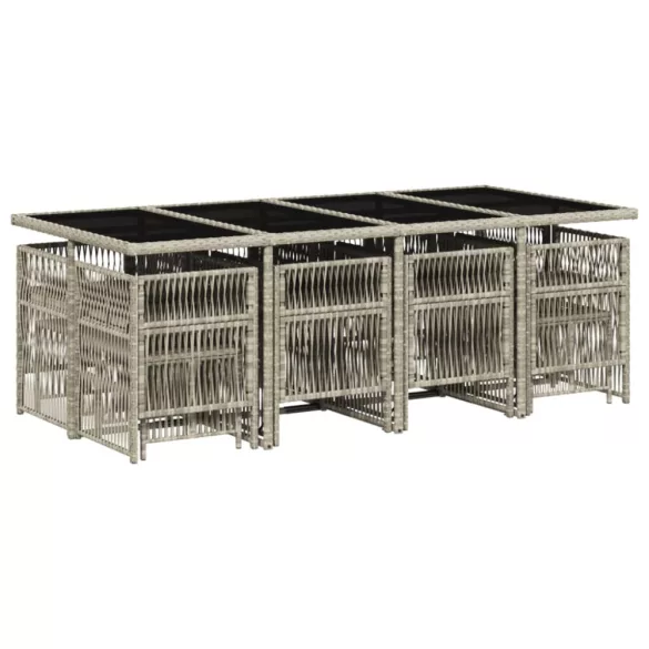 13 részes szürke polyrattan kerti étkezőgarnitúra párnákkal
