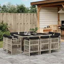   11 részes világosszürke polyrattan kerti ülőgarnitúra párnákkal