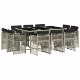 11 részes világosszürke polyrattan kerti ülőgarnitúra párnákkal